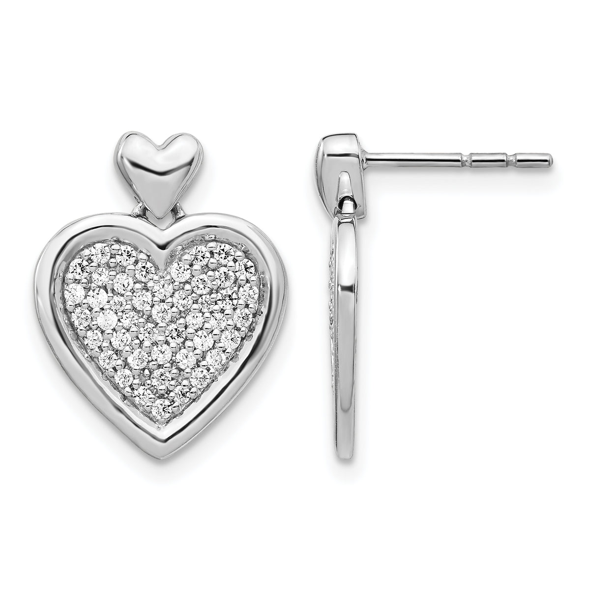 14k White Gold Diamond Fancy Heart Post Earrings