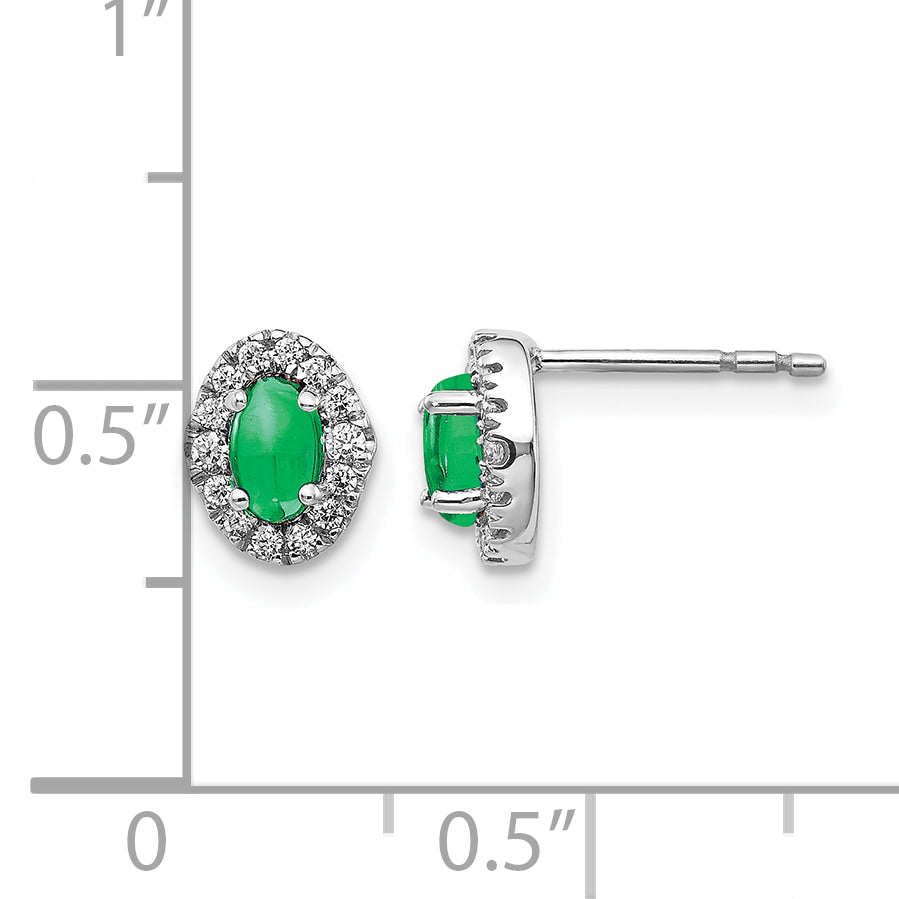 14k White Gold 1/6 carat Lab Grown Diamond VS/SI+ G+ and Oval Created Emerald Complete Halo Post Earrings
