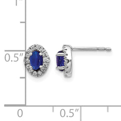 14k White Gold 1/6 carat Lab Grown Diamond VS/SI+ G+ and Oval Created Sapphire Halo Post Earrings