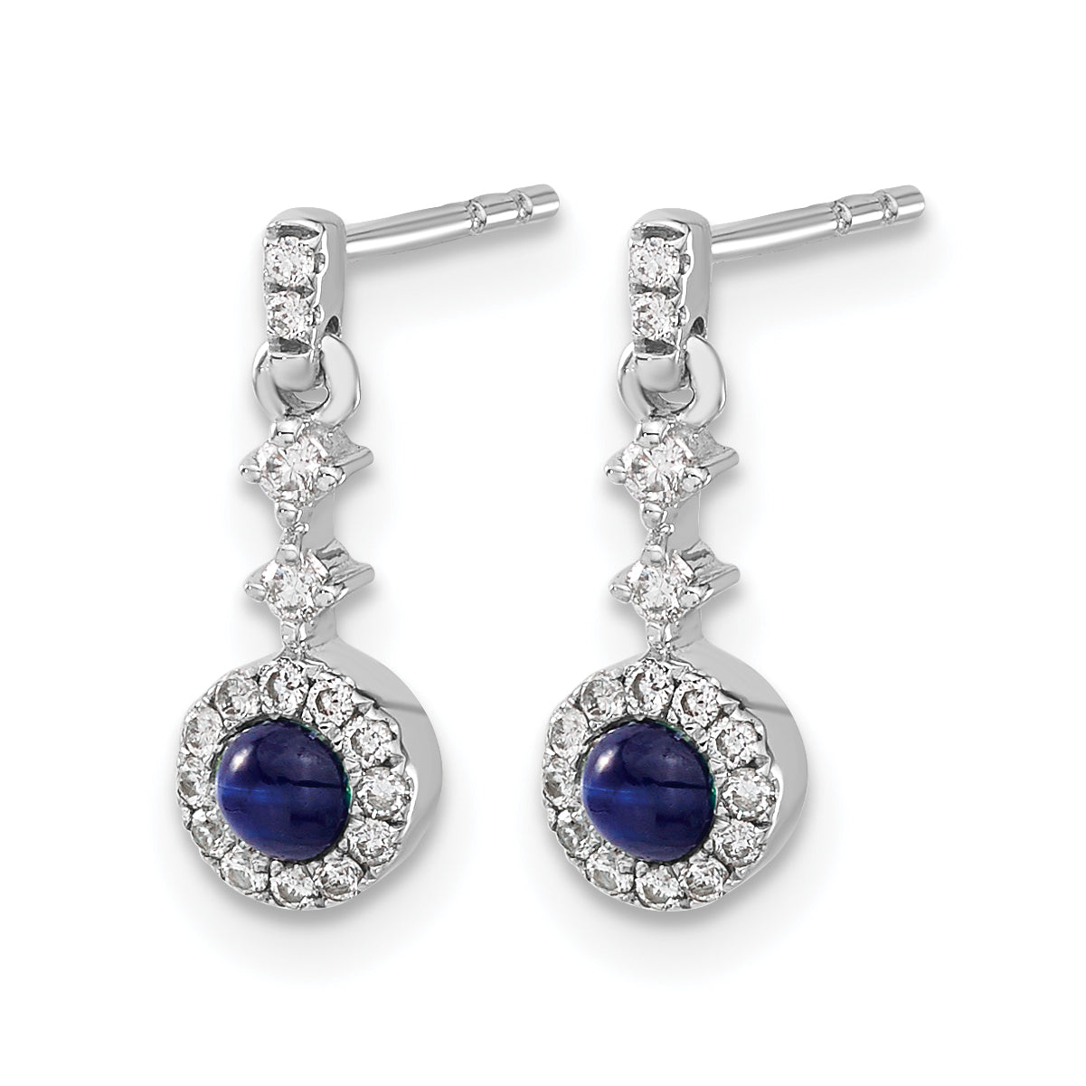 14k White Gold 1/6 carat Lab Grown Diamond VS/SI+ G+ and Cabochon Created Sapphire Complete Dangle Post Earrings Secondary image