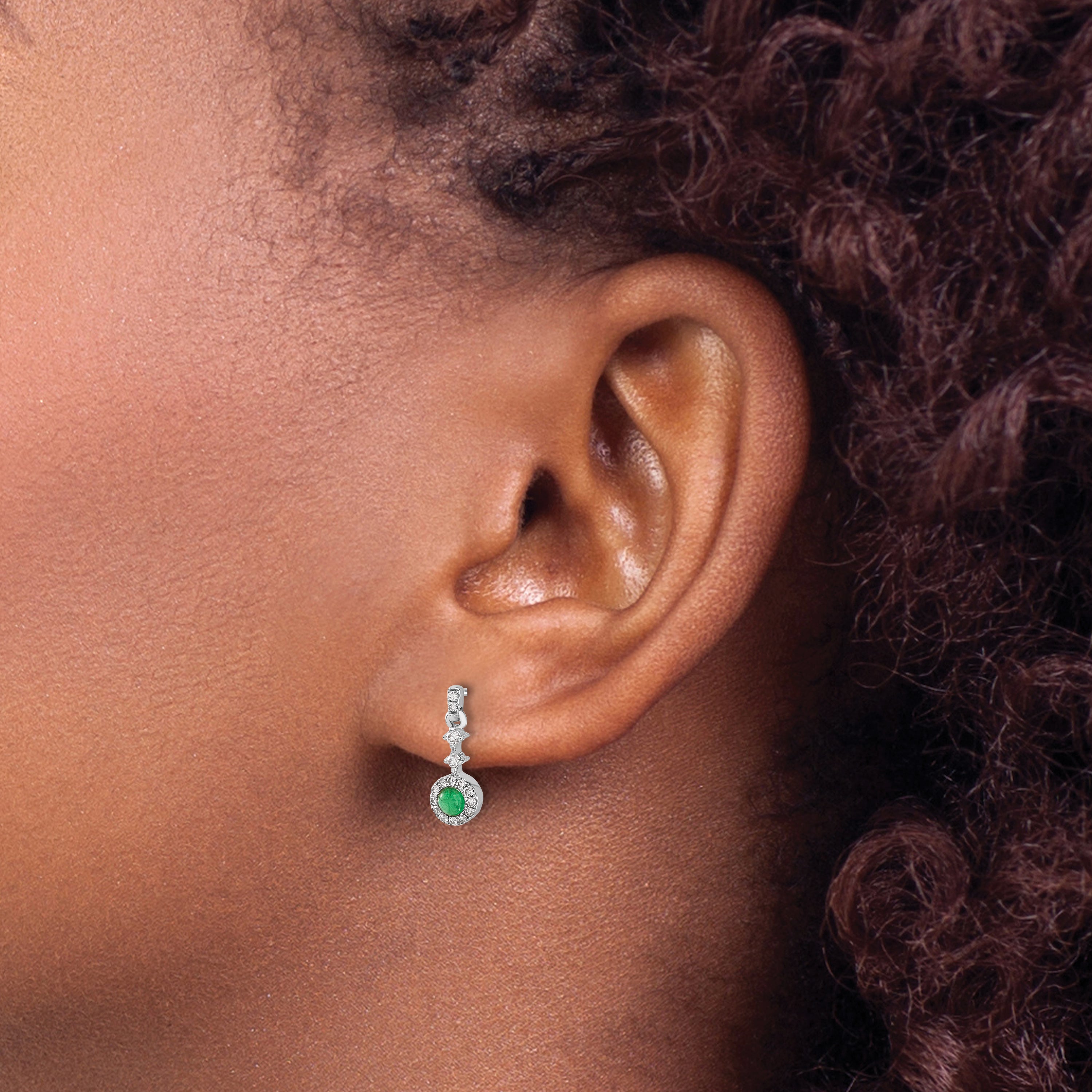 14k White Gold 1/6 carat Lab Grown Diamond VS/SI+ G+ and Created Emerald Complete Dangle Post Earrings