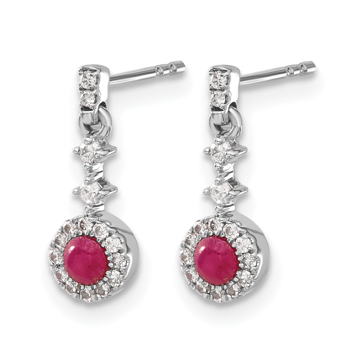 14k White Gold 1/6 carat Lab Grown Diamond VS/SI+ G+ and Cabochon Created Ruby Complete Dangle Post Earrings