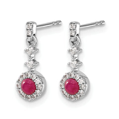 14k White Gold 1/6 carat Lab Grown Diamond VS/SI+ G+ and Cabochon Created Ruby Complete Dangle Post Earrings