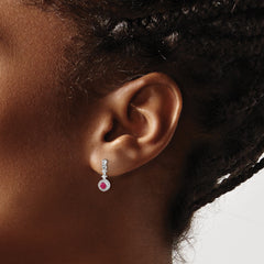 14k White Gold 1/6 carat Lab Grown Diamond VS/SI+ G+ and Cabochon Created Ruby Complete Dangle Post Earrings