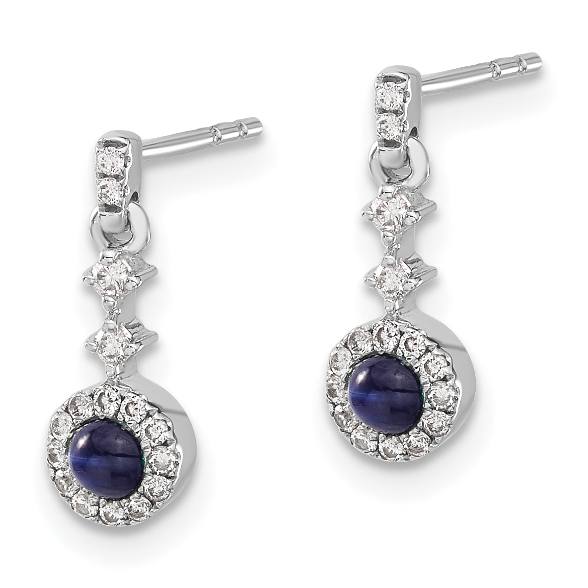 14k White Gold 1/6 carat Lab Grown Diamond VS/SI+ G+ and Cabochon Created Sapphire Complete Dangle Post Earrings