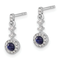 14k White Gold 1/6 carat Lab Grown Diamond VS/SI+ G+ and Cabochon Created Sapphire Complete Dangle Post Earrings