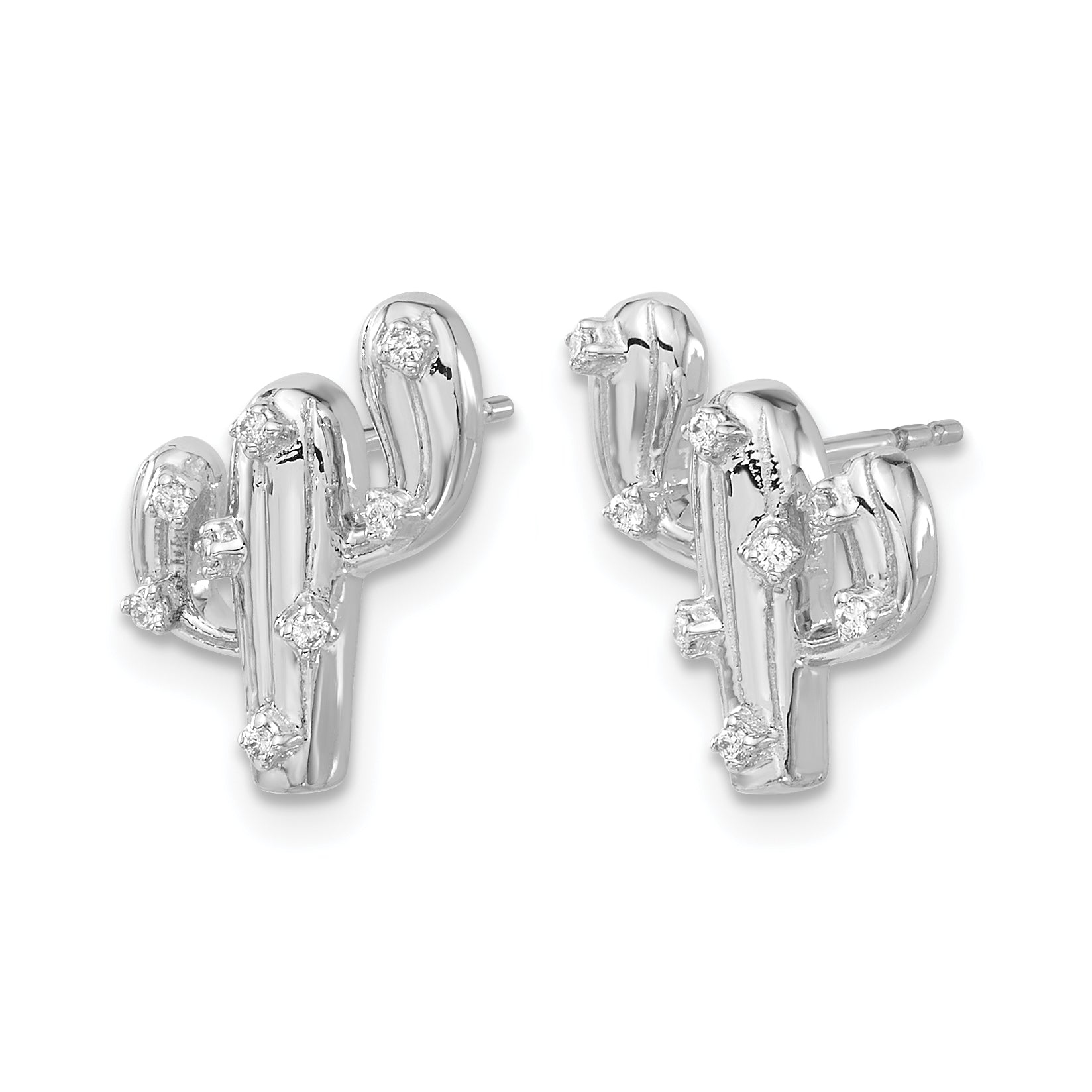 14k White Gold Diamond Cactus Earrings