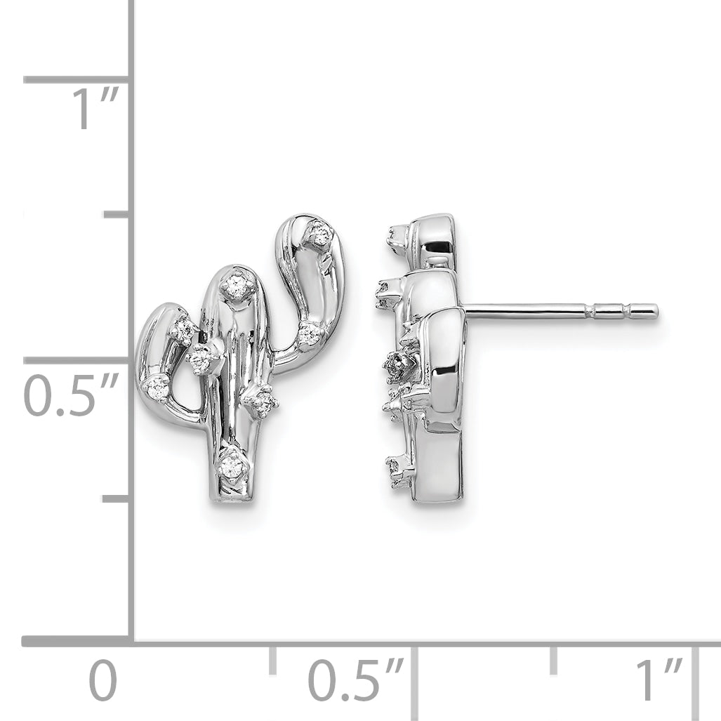 14k White Gold Diamond Cactus Earrings