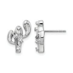 14k White Gold Diamond Cactus Earrings