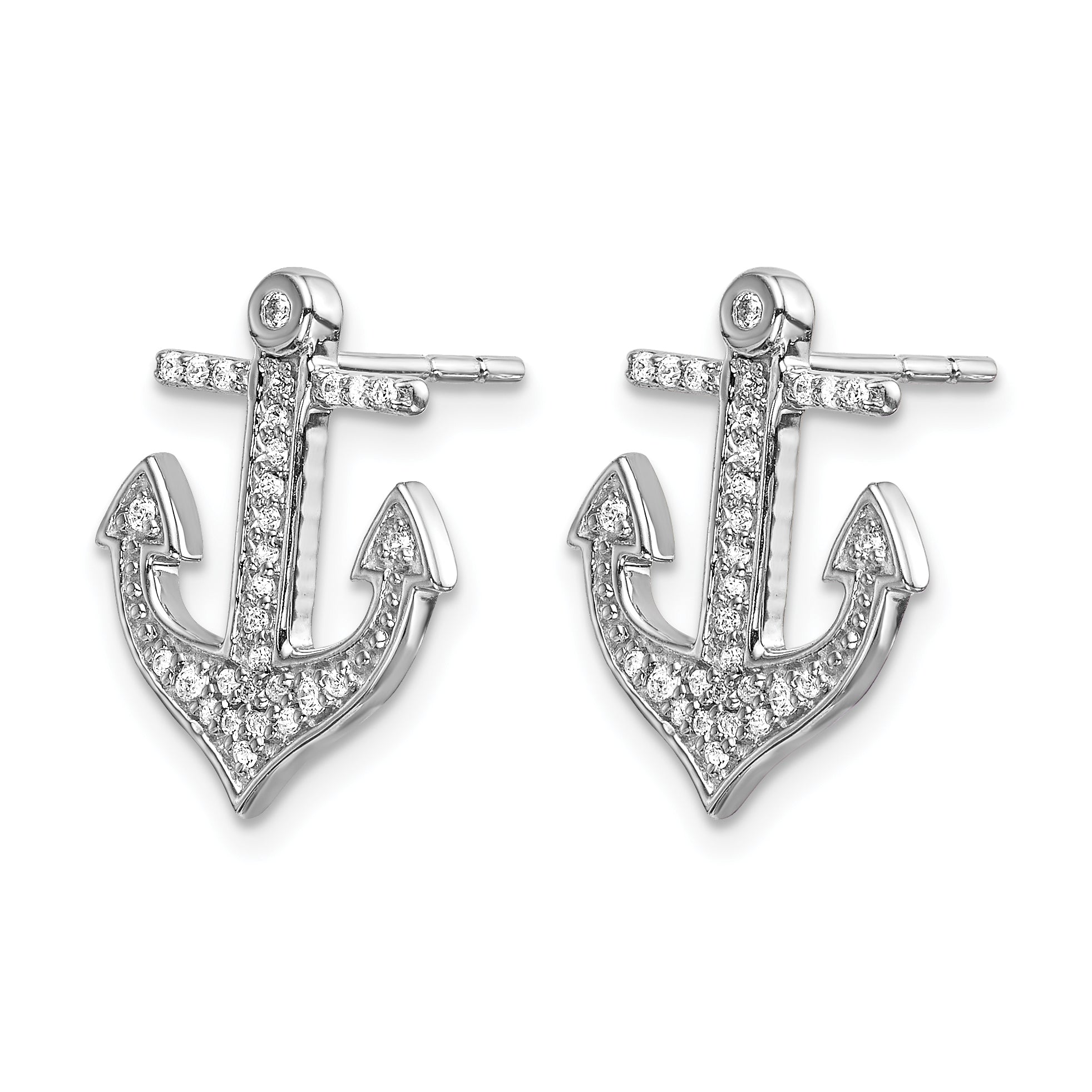 14k White Gold Diamond Anchor Earrings Secondary image