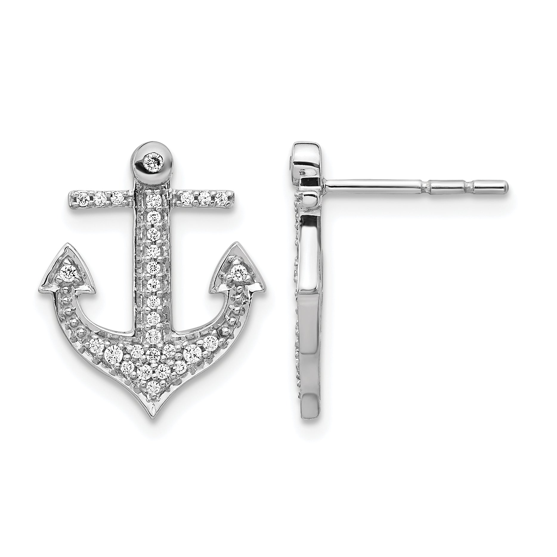 14k White Gold Diamond Anchor Earrings Main image