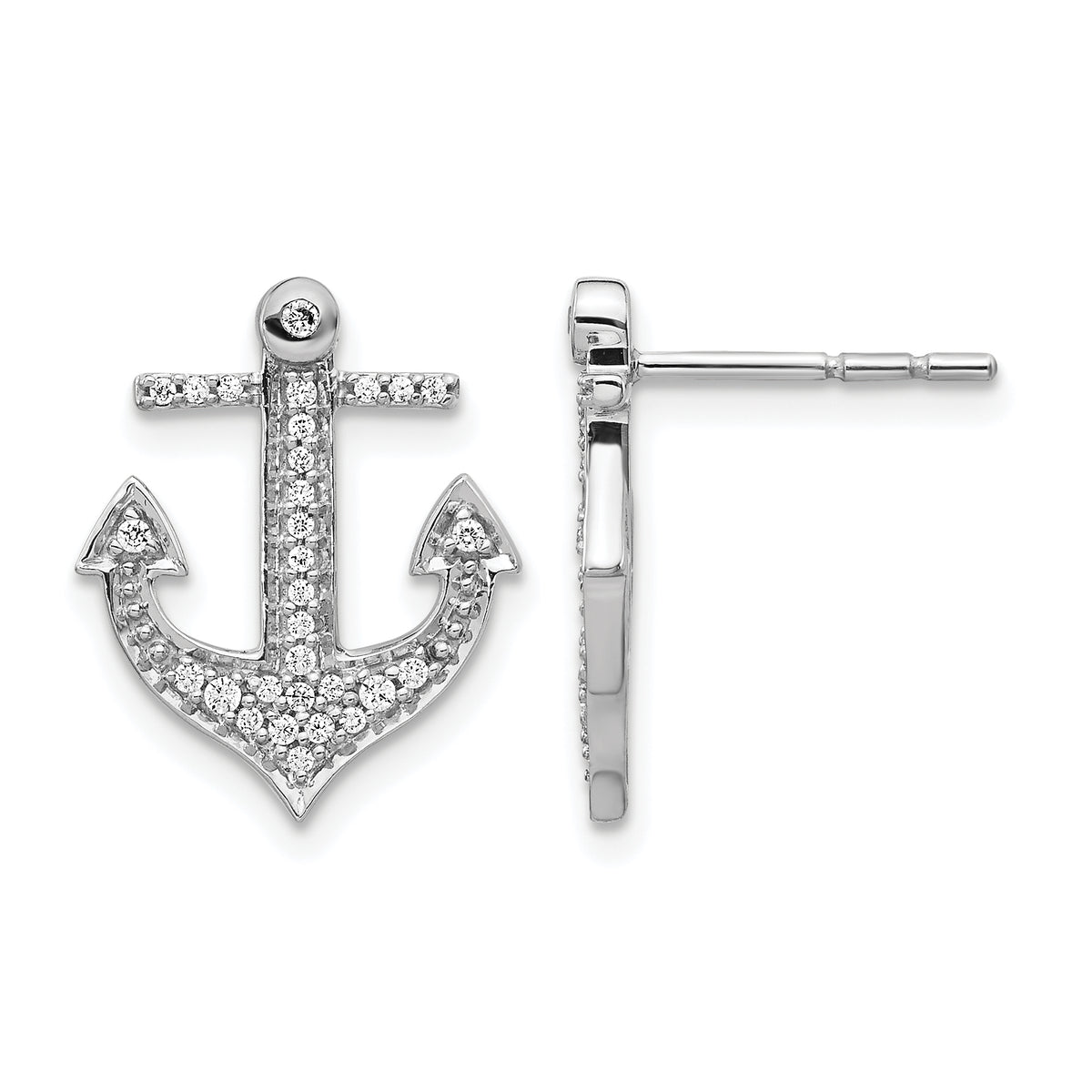 14k White Gold Diamond Anchor Earrings