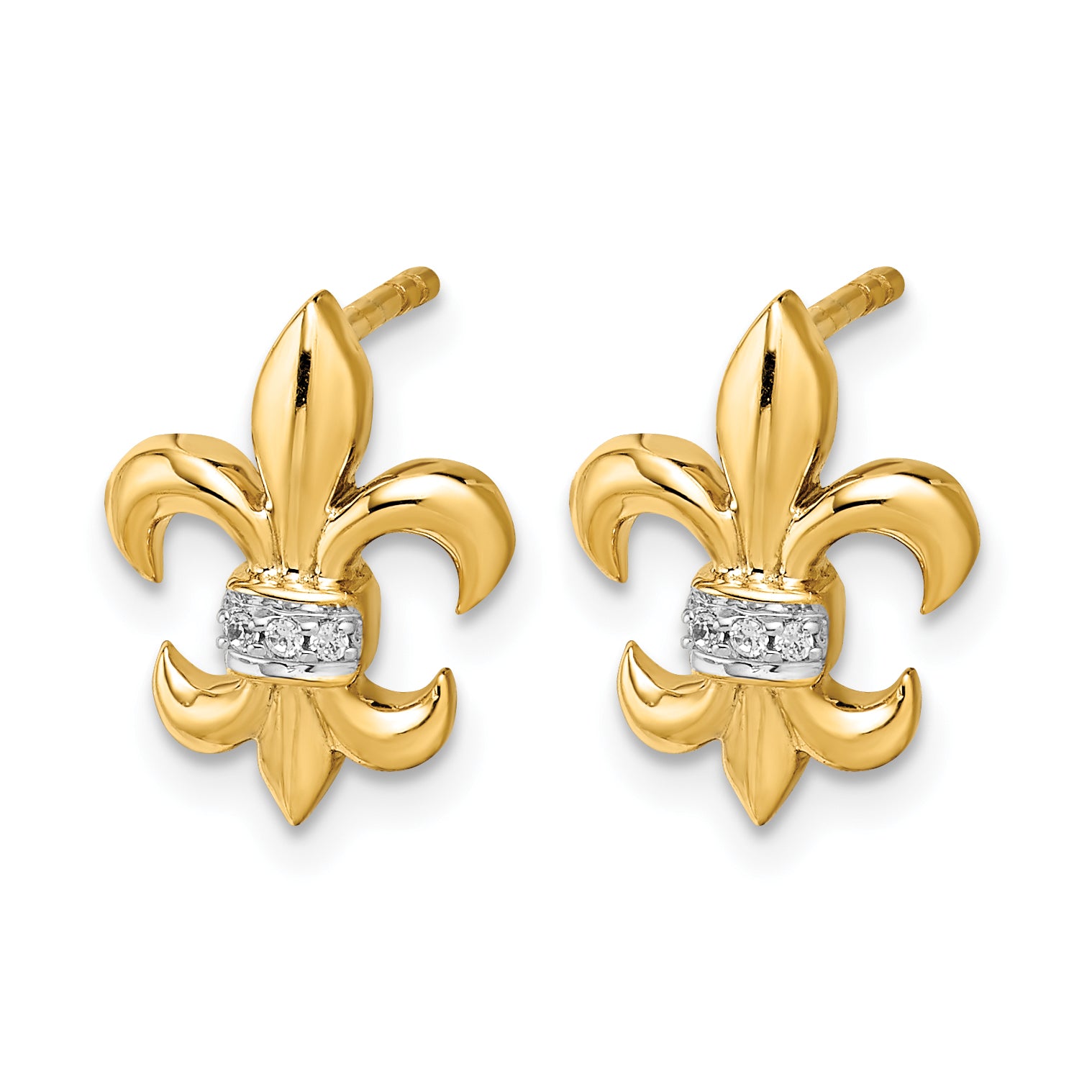 14k White Gold Diamond Fleur de Lis Post Earrings