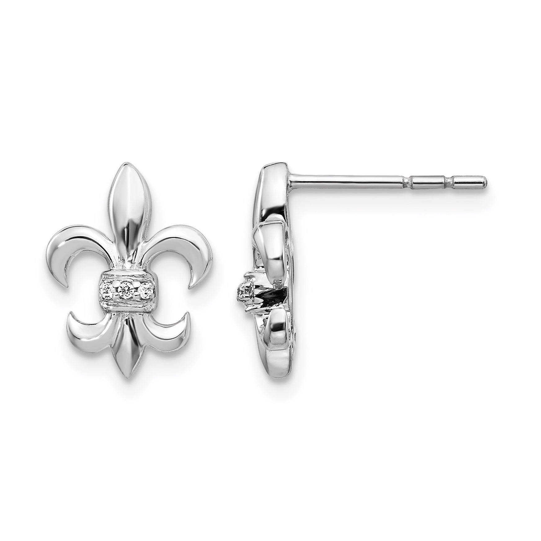 14k White Gold Diamond Fleur de Lis Post Earrings Main image