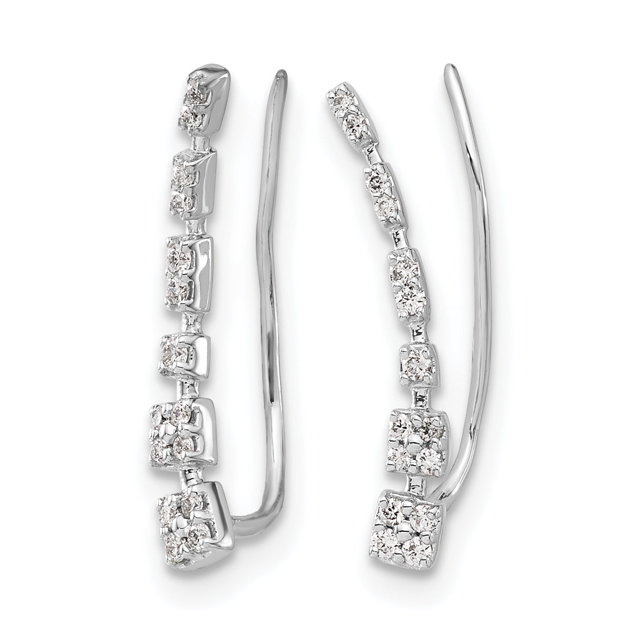 10k White Gold Diamond Graduated Ear Climber Earrings
