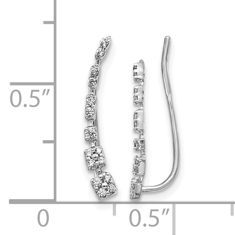 10k White Gold Diamond Graduated Ear Climber Earrings