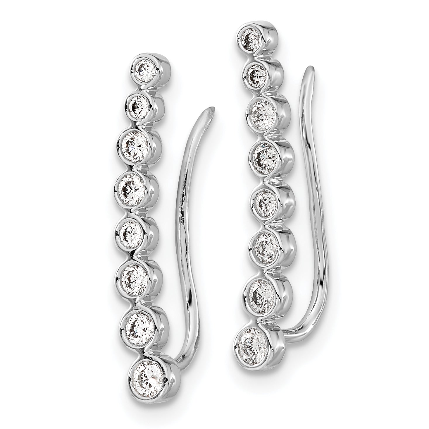 10k White Gold Diamond Graduated Ear Climber Earrings Secondary image