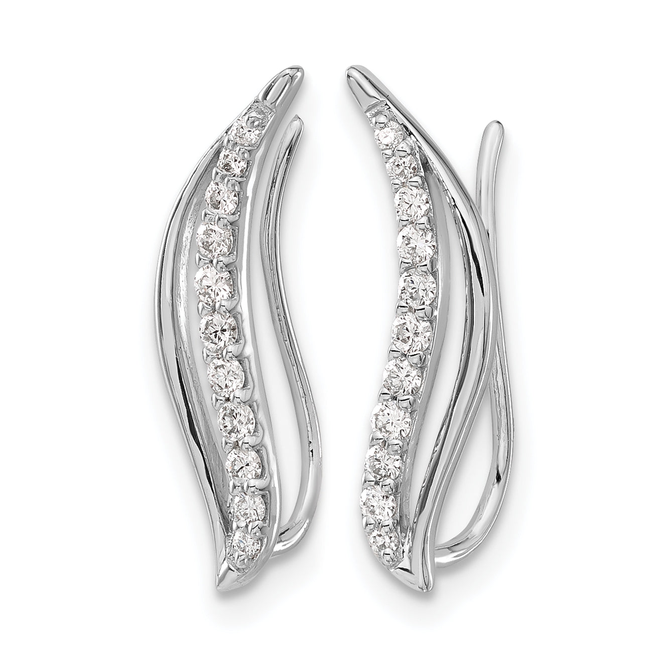10k White Gold Diamond Wave Ear Climber Earrings Secondary image