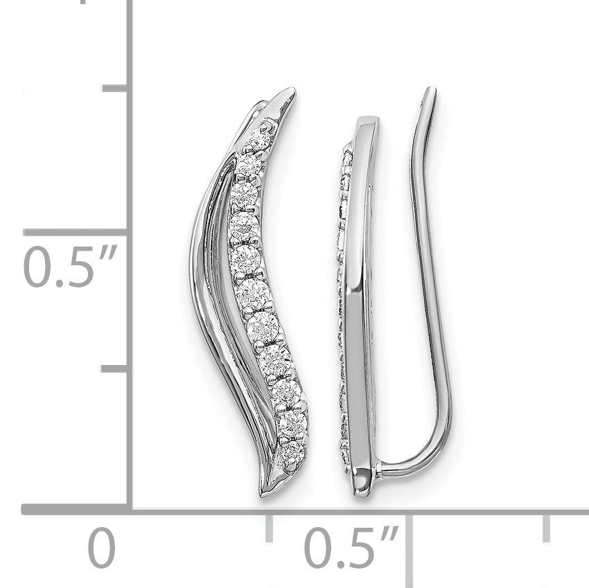 10k White Gold Diamond Wave Ear Climber Earrings