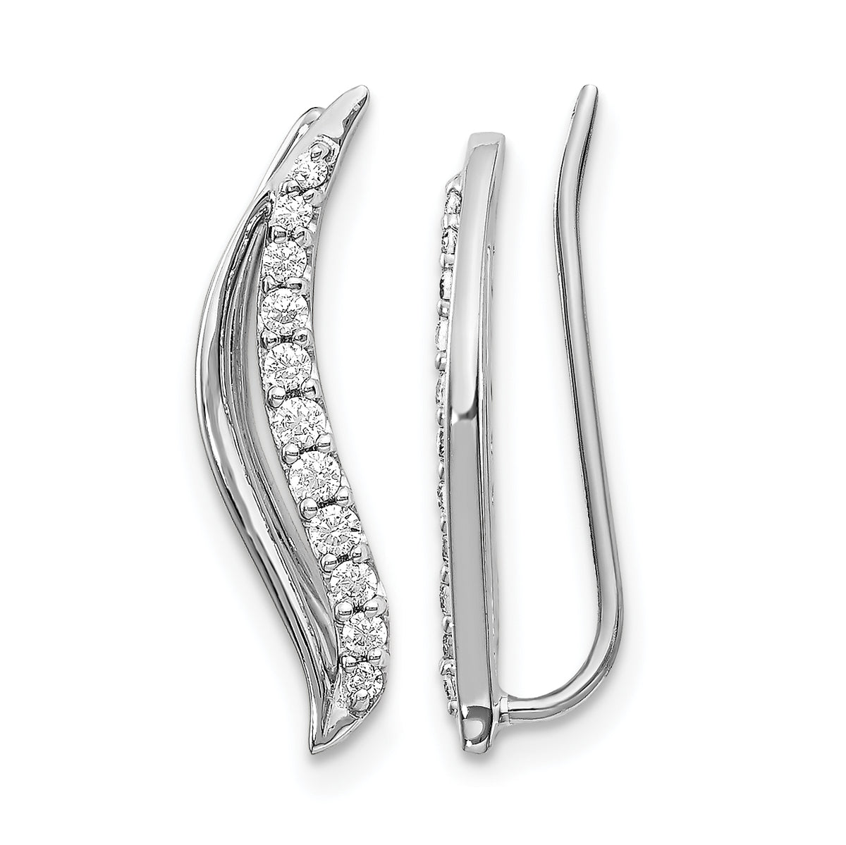 10k White Gold Diamond Wave Ear Climber Earrings