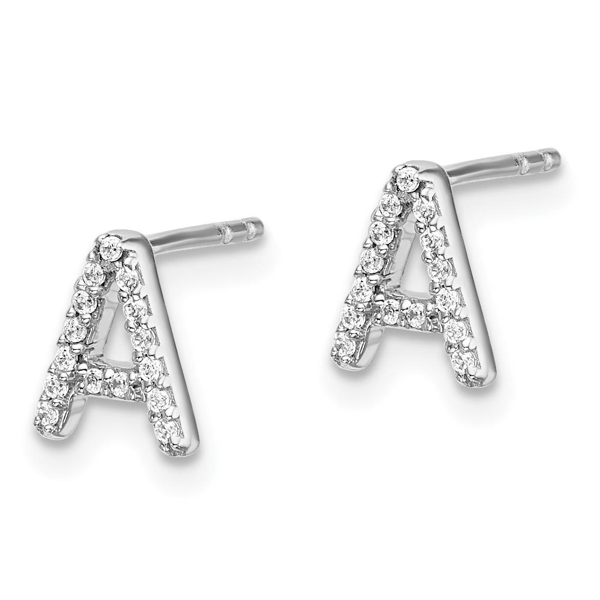 14K White Gold Lab Grown VS/SI+ G+ Dia Letter A Initial Post Earrings