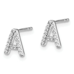 14K White Gold Lab Grown VS/SI+ G+ Dia Letter A Initial Post Earrings