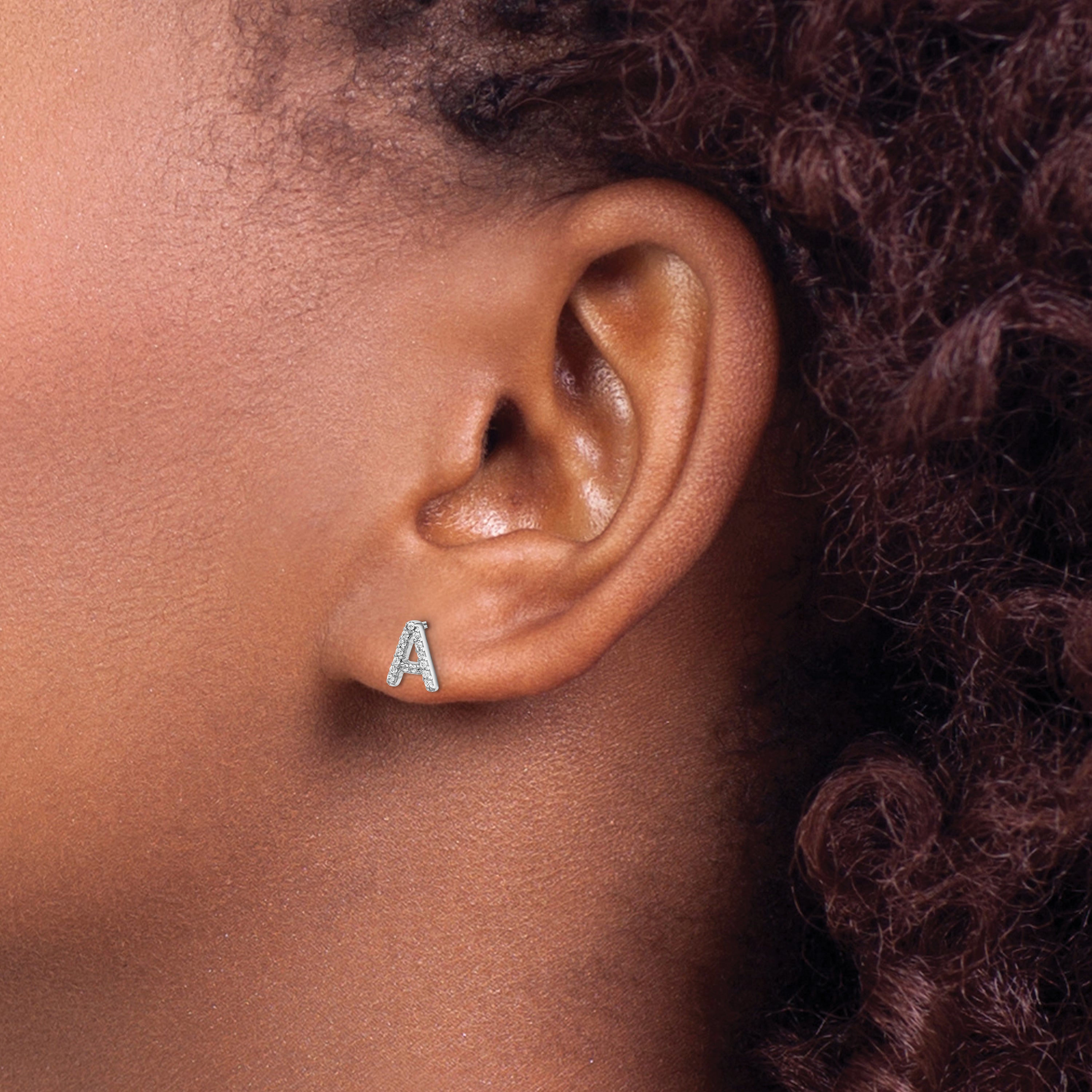 14K White Gold Lab Grown VS/SI+ G+ Dia Letter A Initial Post Earrings