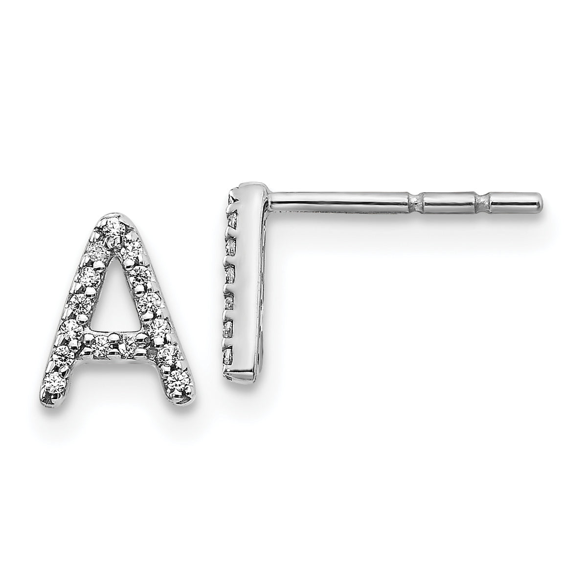 14K White Gold Lab Grown VS/SI+ G+ Dia Letter A Initial Post Earrings