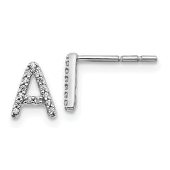 14K White Gold Lab Grown VS/SI+ G+ Dia Letter A Initial Post Earrings