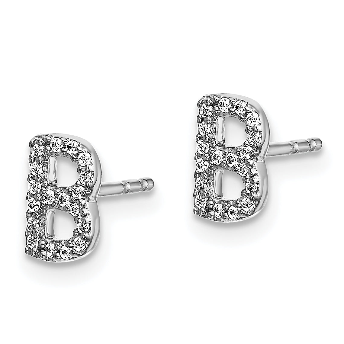 14K White Gold Lab Grown VS/SI+ G+ Dia Letter B Initial Post Earrings