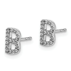 14K White Gold Lab Grown VS/SI+ G+ Dia Letter B Initial Post Earrings