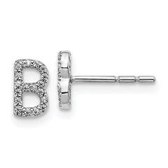 14K White Gold Lab Grown VS/SI+ G+ Dia Letter B Initial Post Earrings