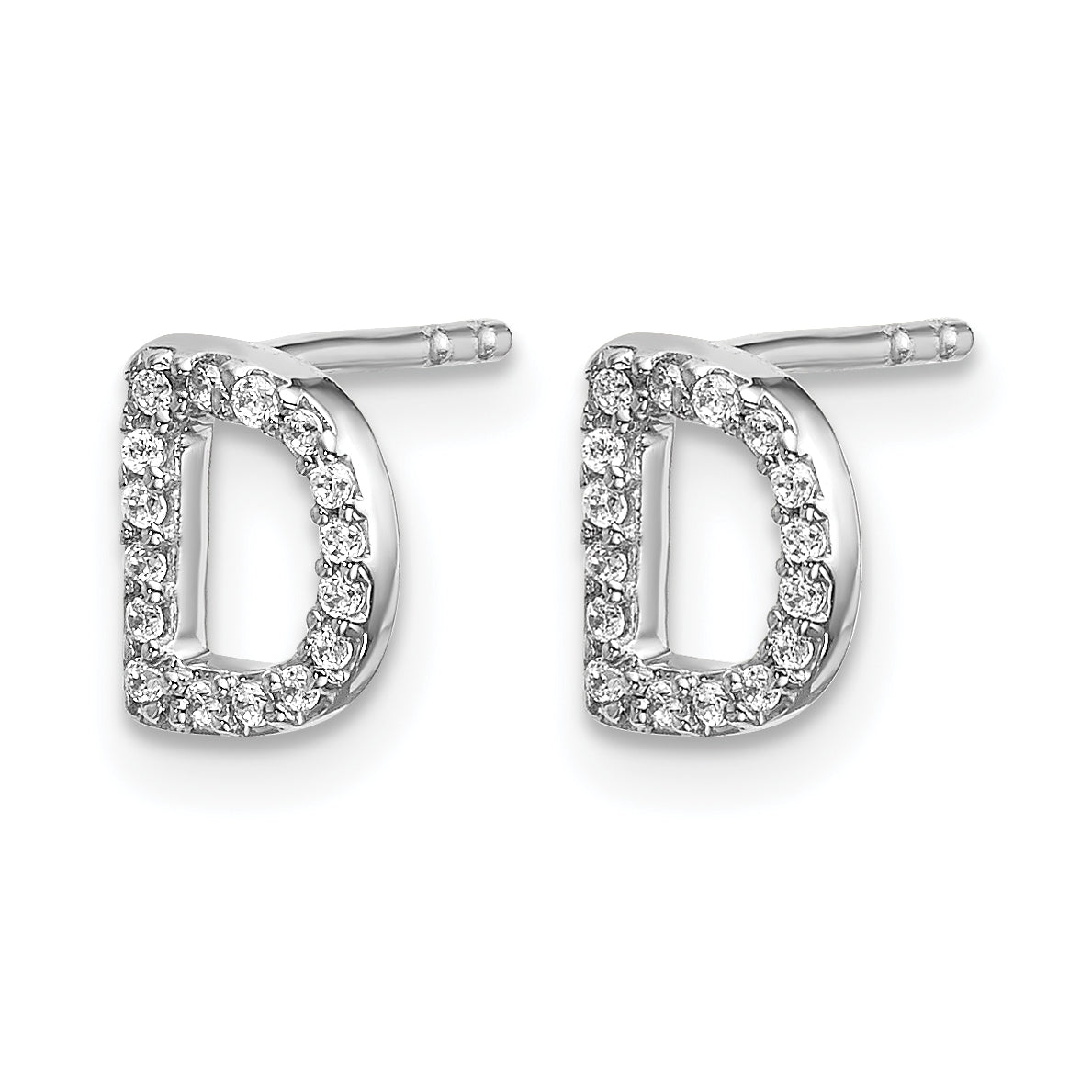 14K White Gold Lab Grown VS/SI+ G+ Dia Letter D Initial Post Earrings