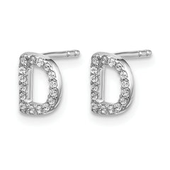 14K White Gold Lab Grown VS/SI+ G+ Dia Letter D Initial Post Earrings