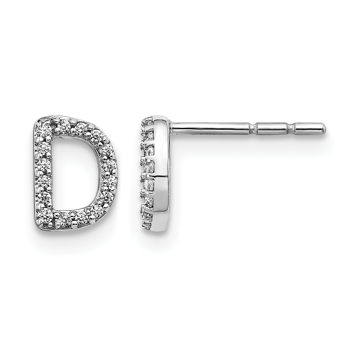 14K White Gold Lab Grown VS/SI+ G+ Dia Letter D Initial Post Earrings