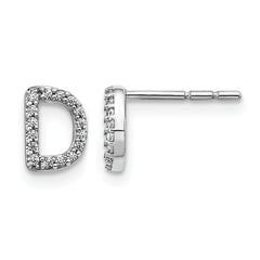 14K White Gold Lab Grown VS/SI+ G+ Dia Letter D Initial Post Earrings