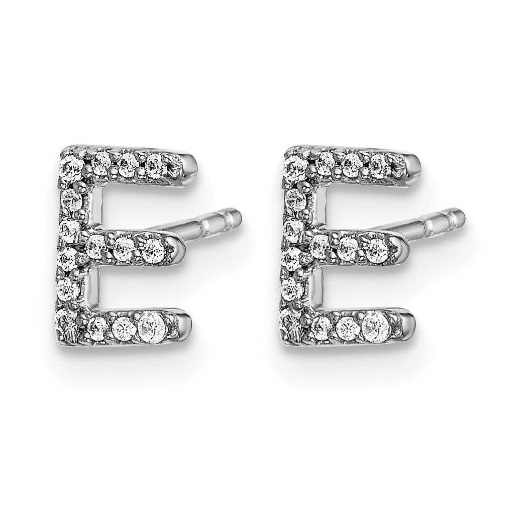 14K White Gold Lab Grown VS/SI+ G+ Dia Letter E Initial Post Earrings
