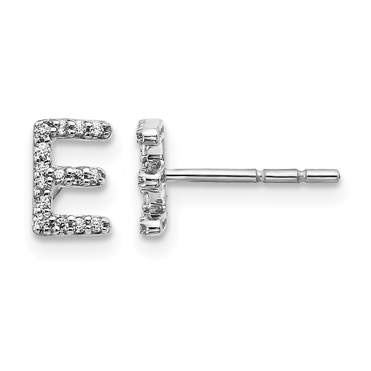 14K White Gold Lab Grown VS/SI+ G+ Dia Letter E Initial Post Earrings