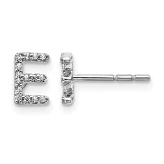 14K White Gold Lab Grown VS/SI+ G+ Dia Letter E Initial Post Earrings