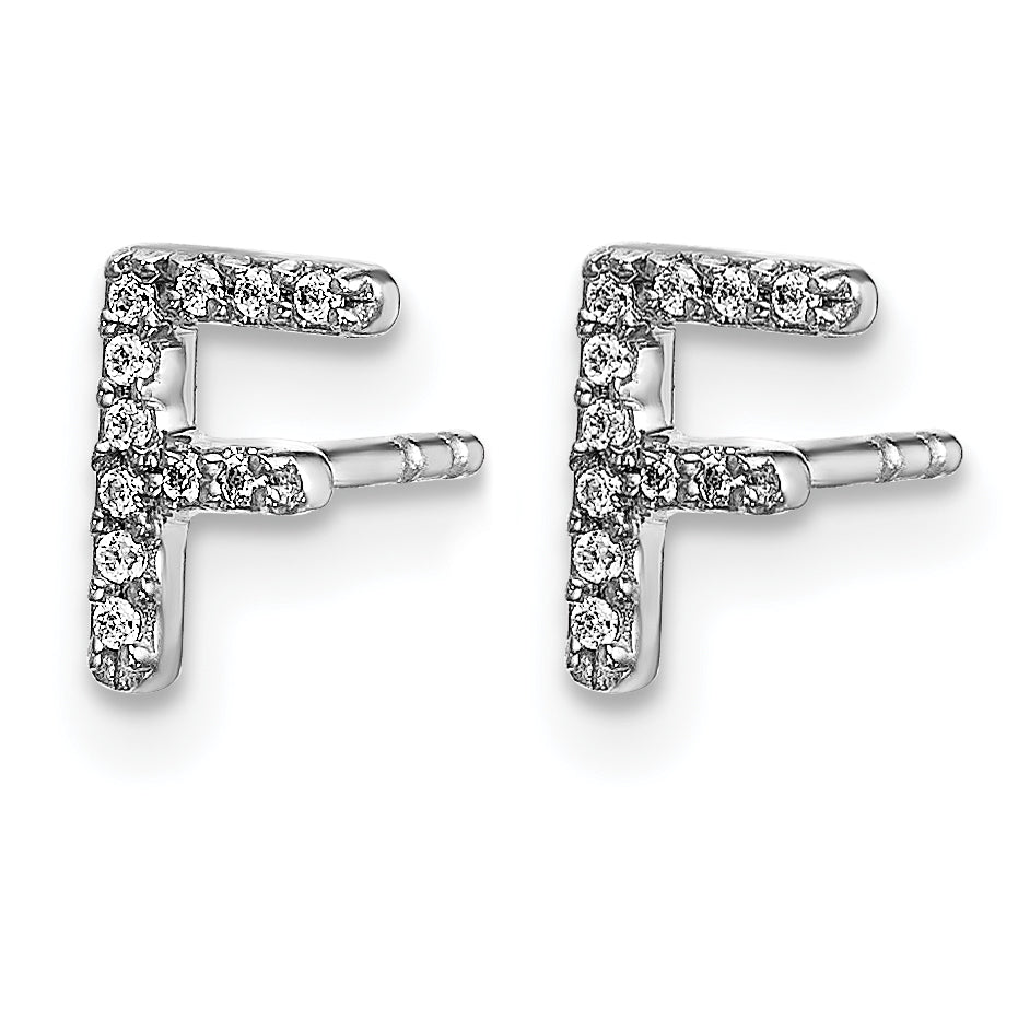 14K White Gold Lab Grown VS/SI+ G+ Dia Letter F Initial Post Earrings