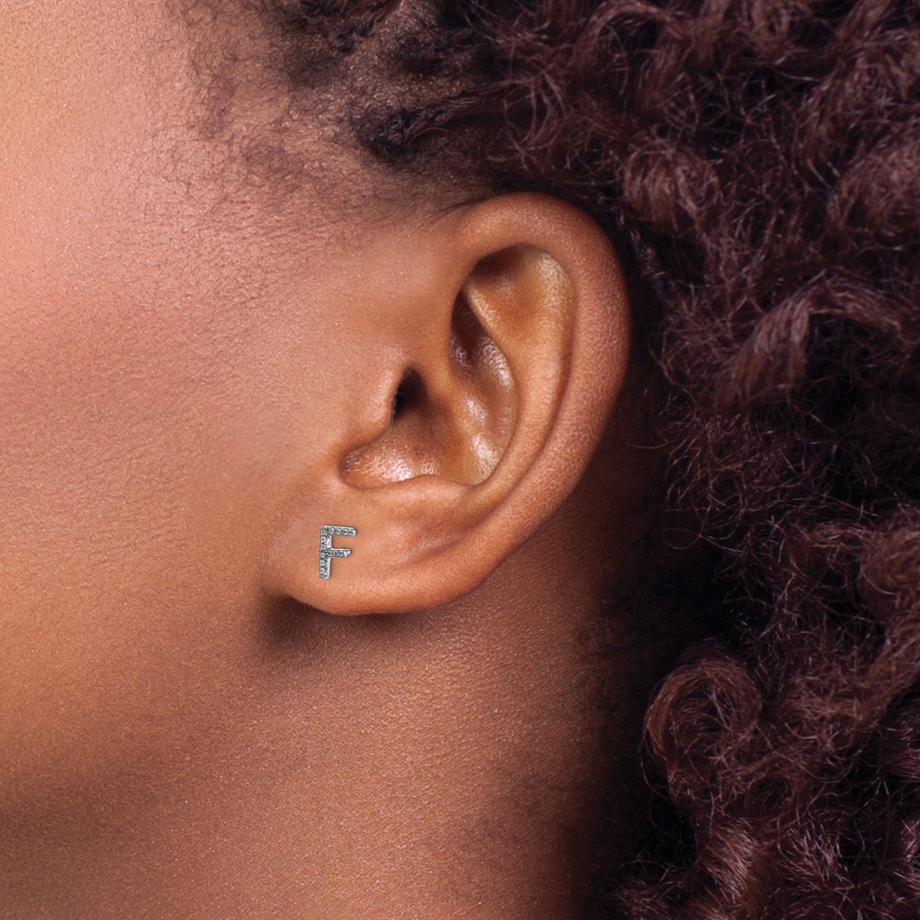 14K White Gold Lab Grown VS/SI+ G+ Dia Letter F Initial Post Earrings