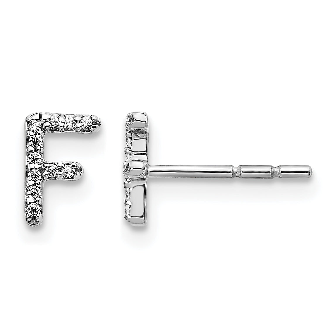 14K White Gold Lab Grown VS/SI+ G+ Dia Letter F Initial Post Earrings