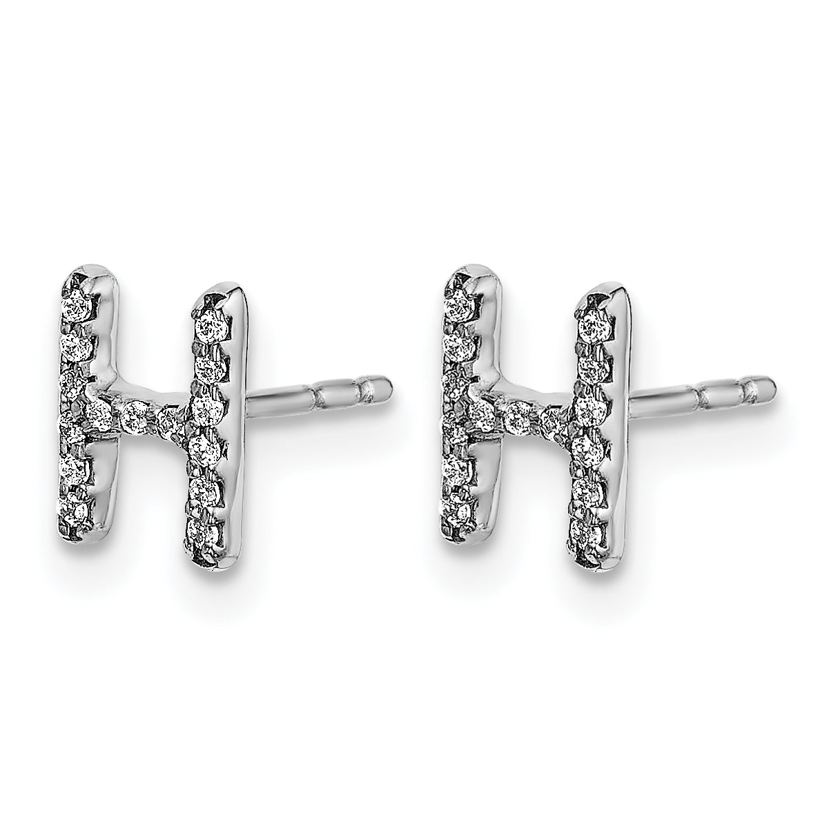 14K White Gold Lab Grown VS/SI+ G+ Dia Letter Hnitial Post Earrings