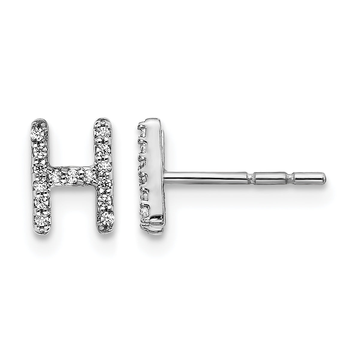 14K White Gold Lab Grown VS/SI+ G+ Dia Letter Hnitial Post Earrings