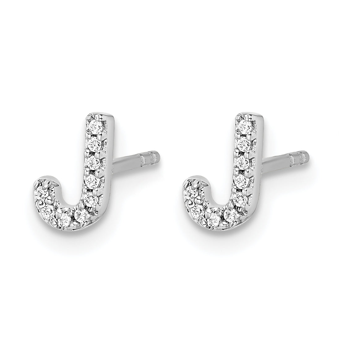 14K White Gold Lab Grown VS/SI+ G+ Dia Letter J Initial Post Earrings