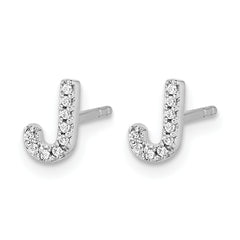 14K White Gold Lab Grown VS/SI+ G+ Dia Letter J Initial Post Earrings