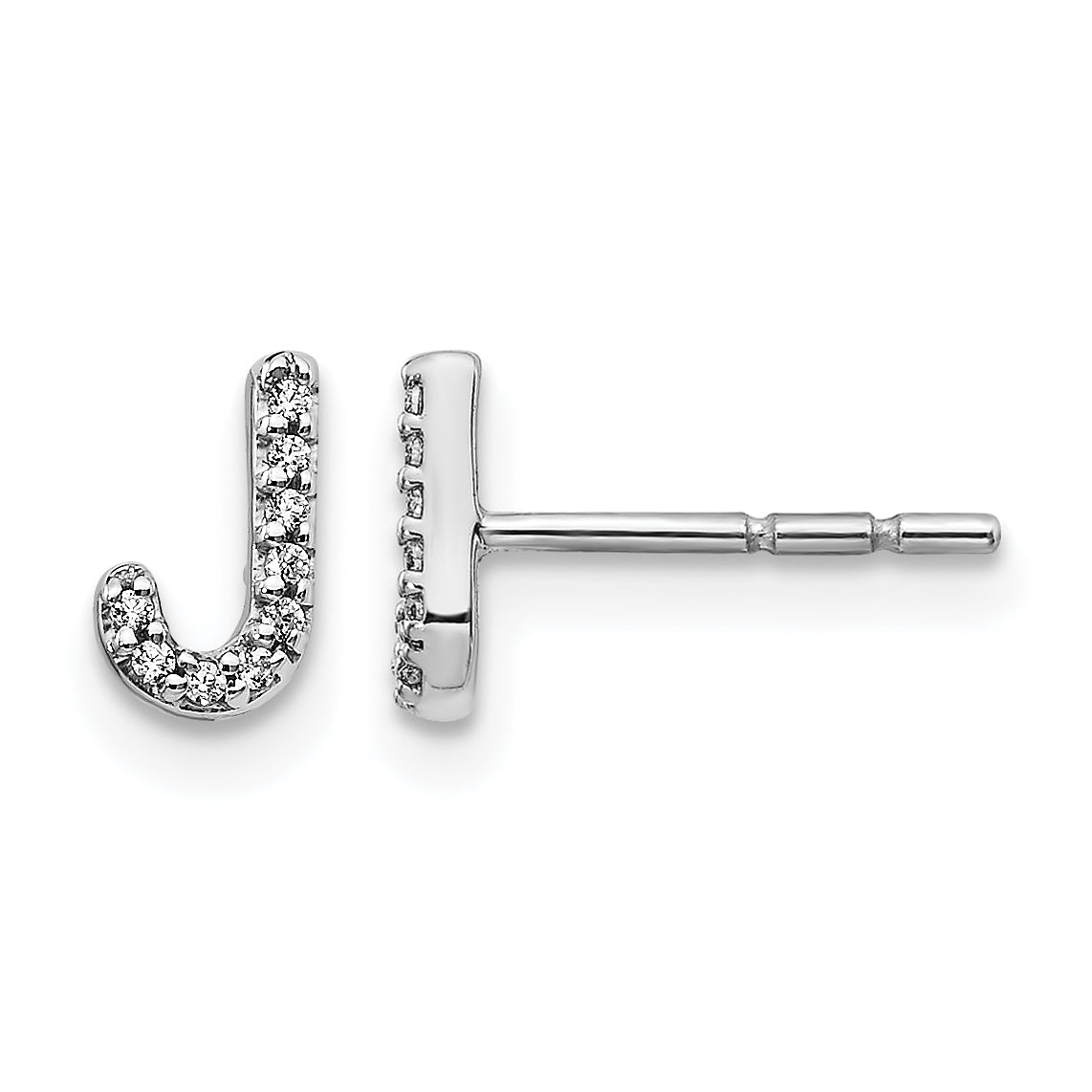 14K White Gold Lab Grown VS/SI+ G+ Dia Letter J Initial Post Earrings