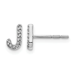 14K White Gold Lab Grown VS/SI+ G+ Dia Letter J Initial Post Earrings