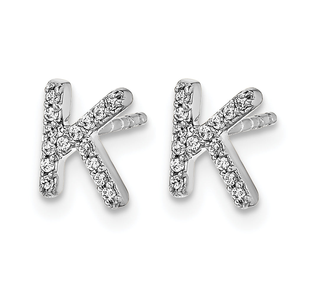 14K White Gold Lab Grown VS/SI+ G+ Dia Letter K Initial Post Earrings
