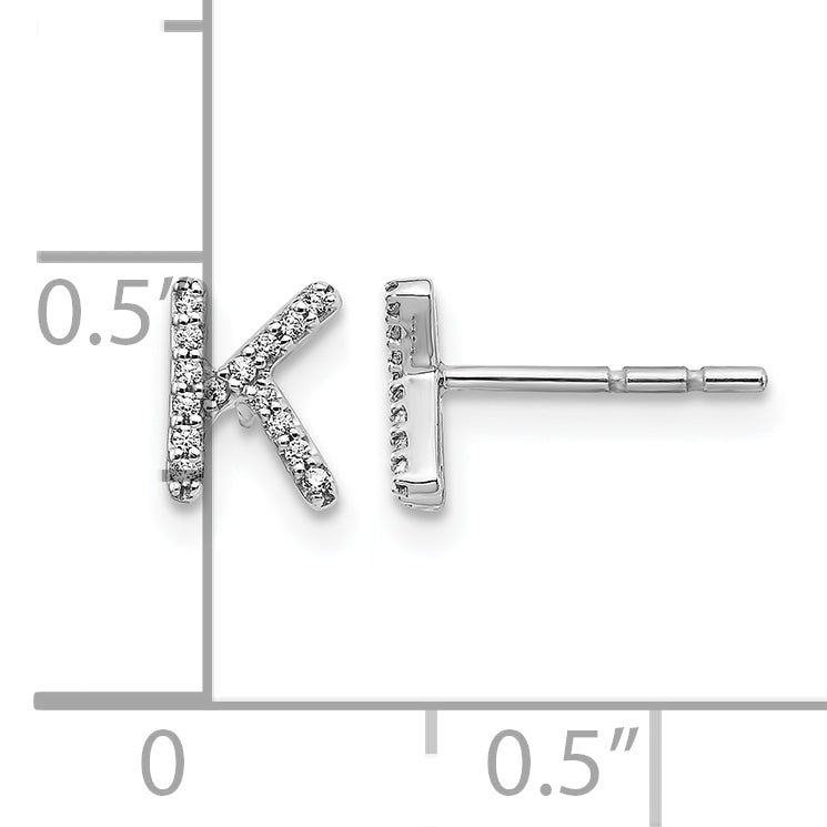 14K White Gold Lab Grown VS/SI+ G+ Dia Letter K Initial Post Earrings